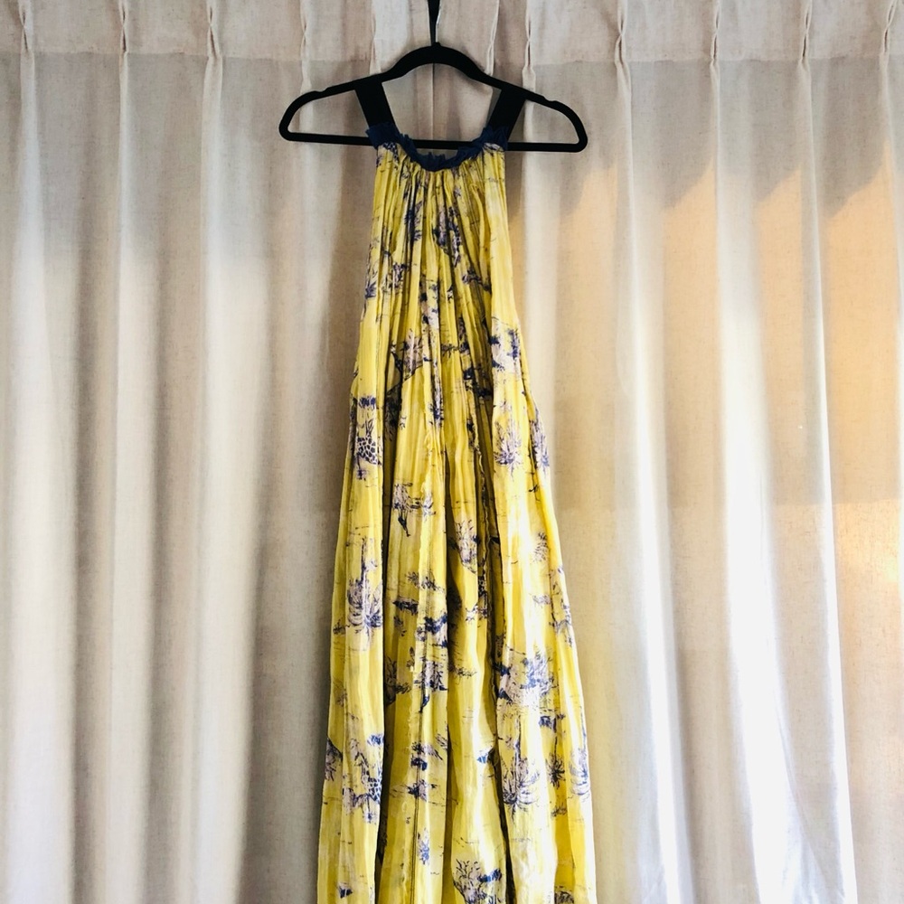 Free People Yellow and Blue Floral Halter Maxi Dress
